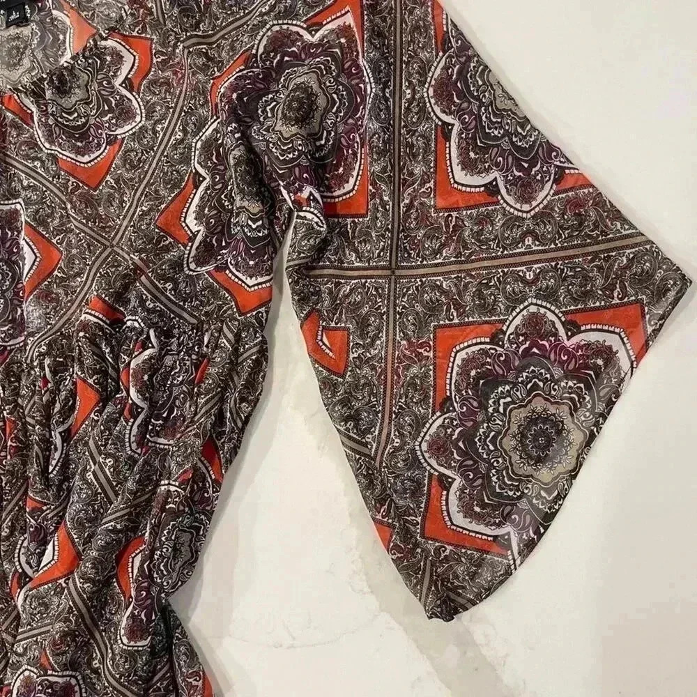 AB Studio Floral Paisley Sheer Blouse Boho Flared Sleeve Women's Large Hippie - Picture 4 of 7
